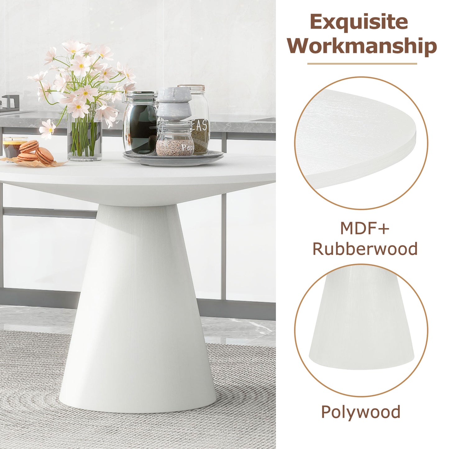 TREXM Retro Round Dining Table Minimalist Elegant Table for Living Room, Dining Room (White)