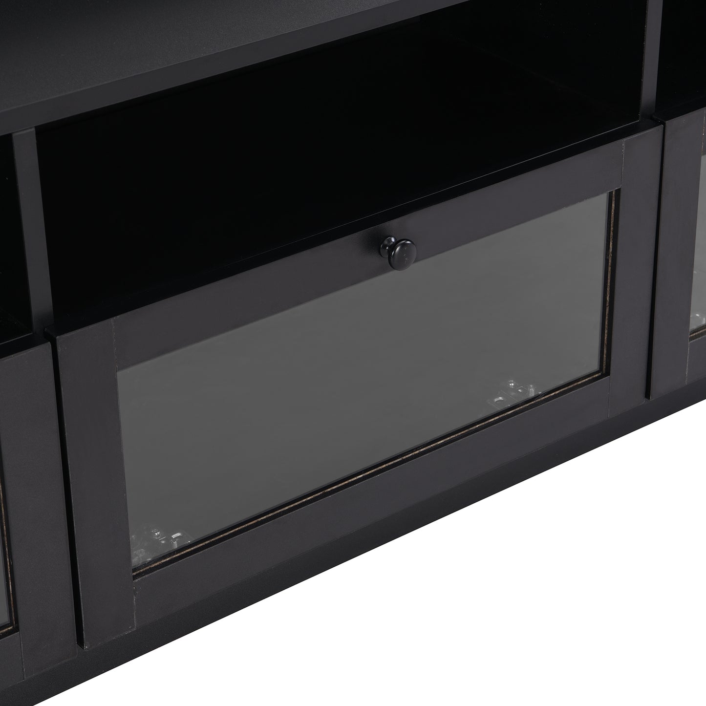 （缺货）ON-TREND Sleek & Modern Design TV Stand with Acrylic Board Door, Chic Elegant Media Console for TVs Up to 65", Ample Storage Space TV Cabinet with Black Handles, Black