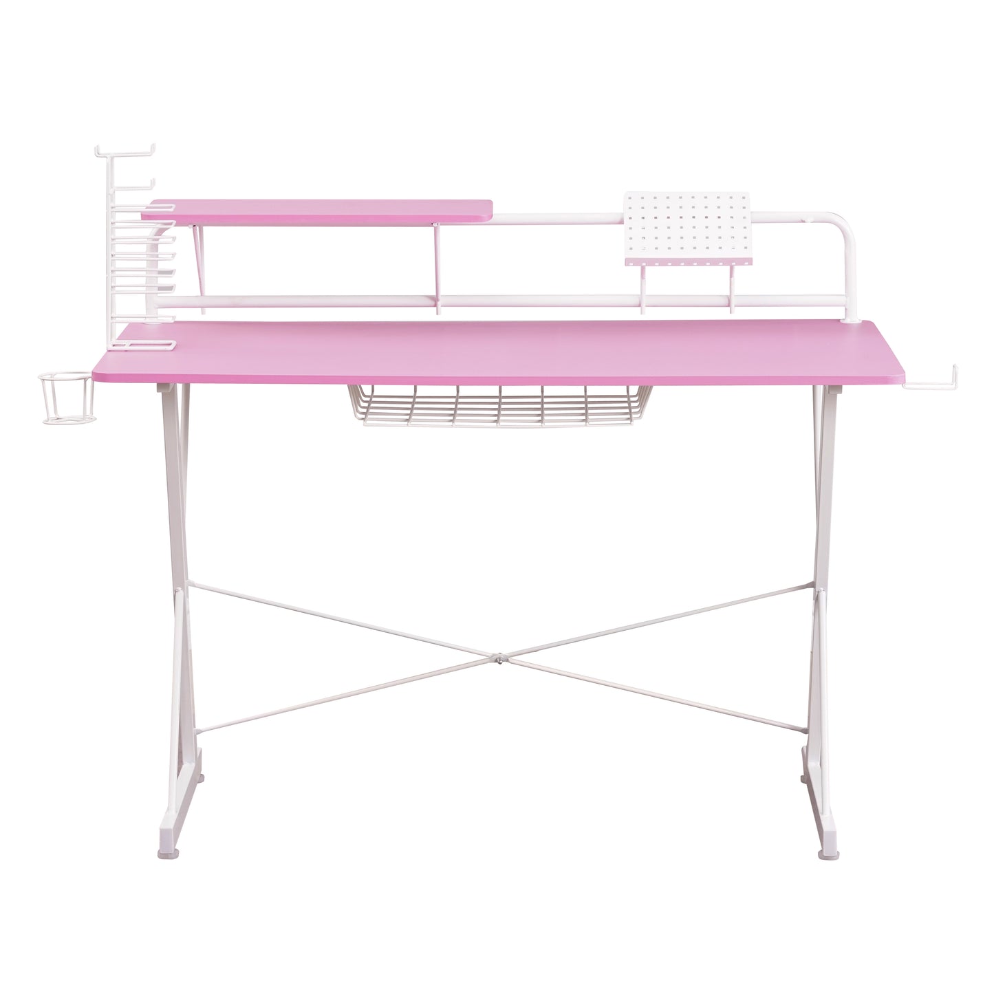 Techni Sport TS-200 Carbon Computer Gaming Desk with Shelving, Pink