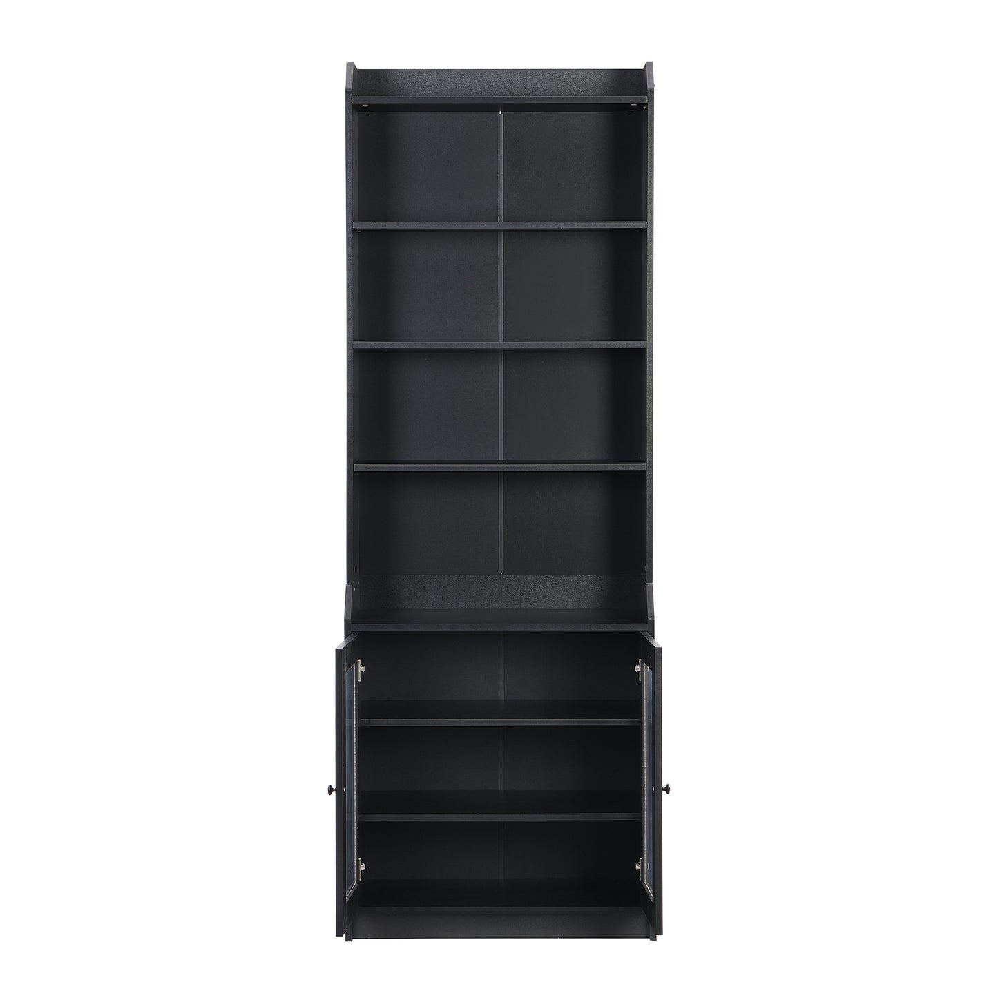 ON-TREND Elegant Tall Cabinet with Acrylic Board Door, Versatile Sideboard with Graceful Curves, Contemporary Bookshelf with Adjustable Shelves for Living Room, Black