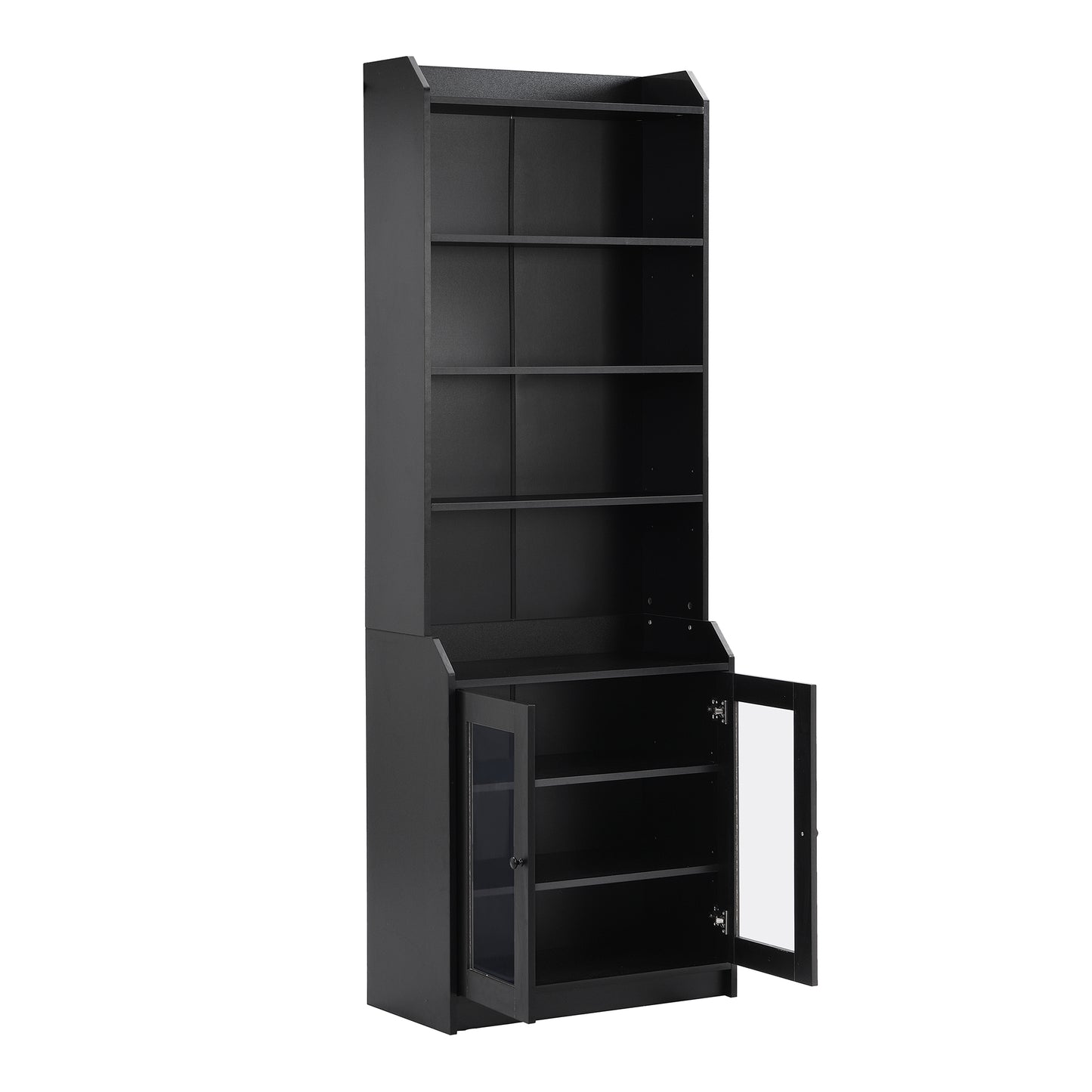 ON-TREND Elegant Tall Cabinet with Acrylic Board Door, Versatile Sideboard with Graceful Curves, Contemporary Bookshelf with Adjustable Shelves for Living Room, Black