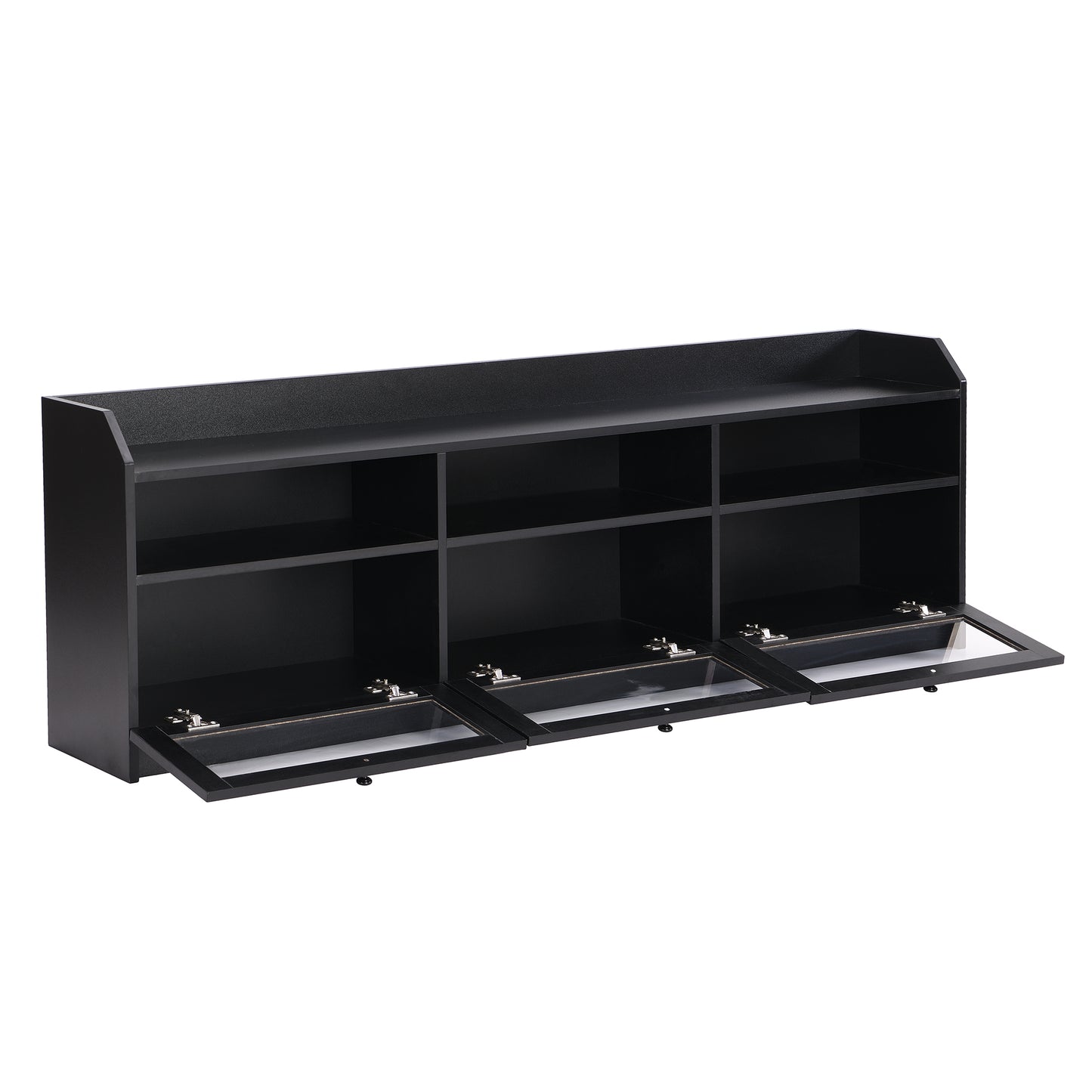 （缺货）ON-TREND Sleek & Modern Design TV Stand with Acrylic Board Door, Chic Elegant Media Console for TVs Up to 65", Ample Storage Space TV Cabinet with Black Handles, Black