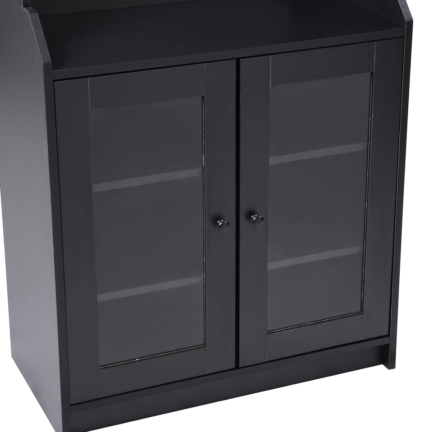 ON-TREND Elegant Tall Cabinet with Acrylic Board Door, Versatile Sideboard with Graceful Curves, Contemporary Bookshelf with Adjustable Shelves for Living Room, Black