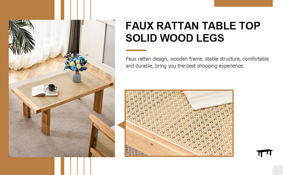 Modern and minimalist rectangular rattan tabletop with rubber wooden legs, imitation rattan woven Chinese side table, suitable for small rectangular tables in living rooms, dining rooms, and bedrooms