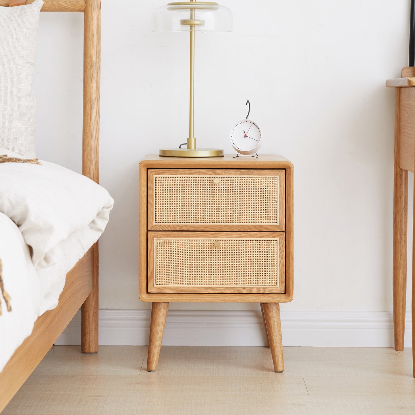 （最后1个）Pure Solid Wood Bedside Cabinet Modern Simple Nightstands North America Oak Bedside Cabinet Nordic Bedroom Solid Oak Storage Cabinet 0.4m