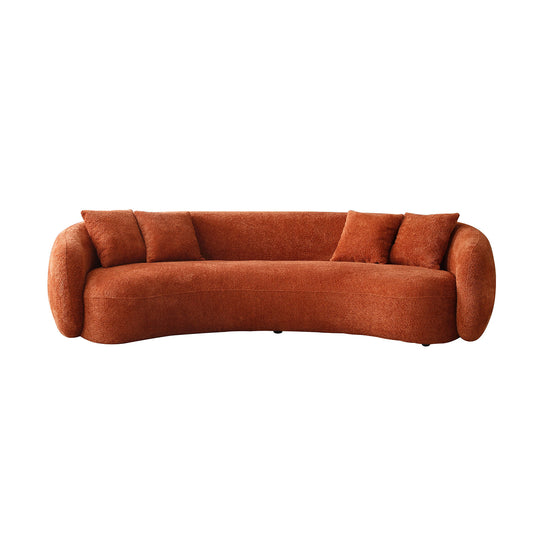 （缺货）102'' 5-Seater Boucle Sofa Modern Sectional Half Moon Leisure Couch Curved Sofa Teddy Fleece Orange