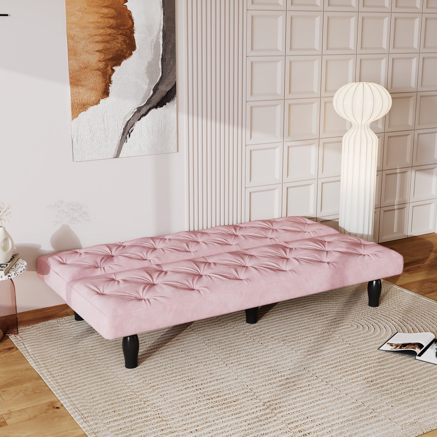 2534B Sofa converts into sofa bed 66" pink velvet sofa bed suitable for family living room, apartment, bedroom