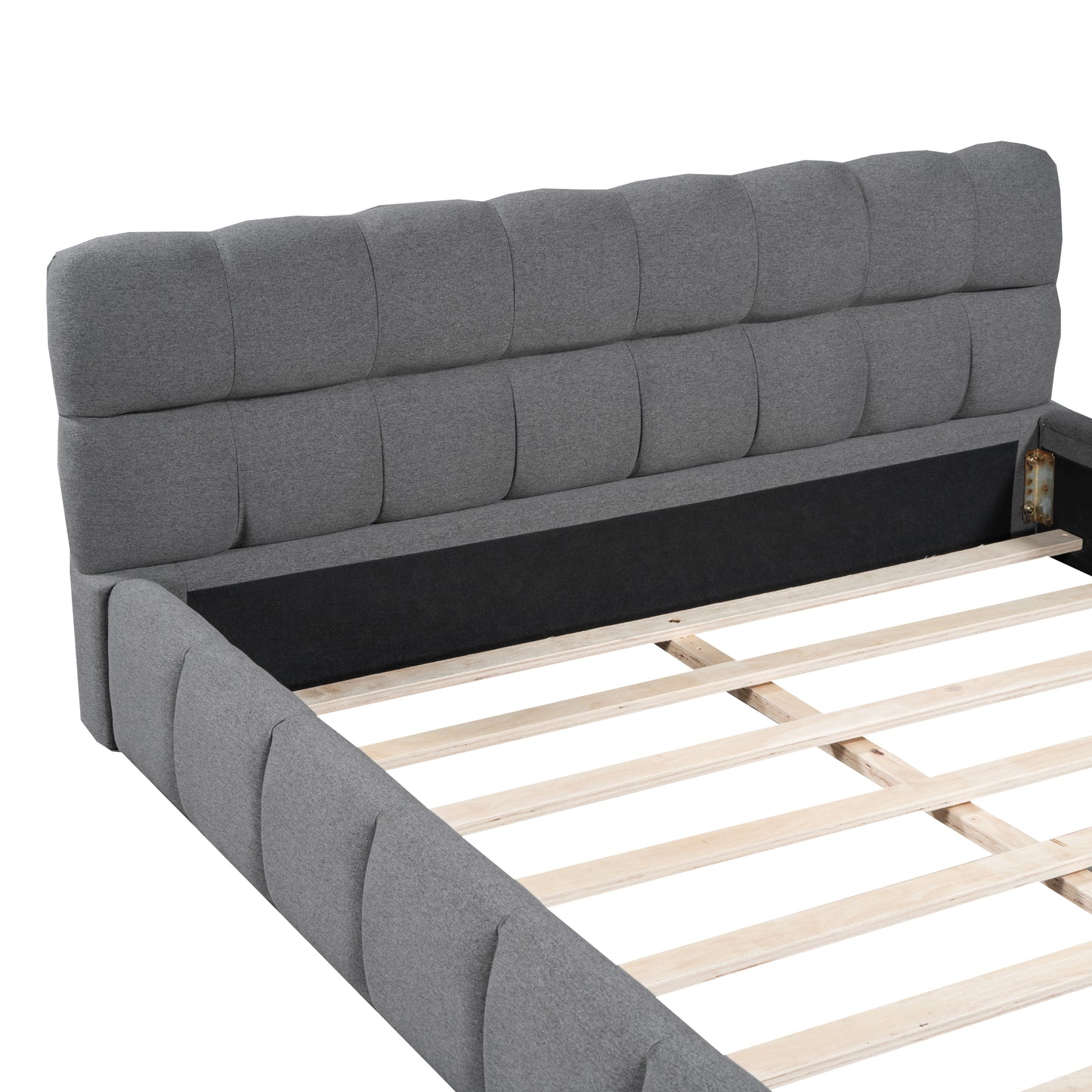 Queen Size Upholstered Platform Bed with Thick Fabric, Grounded Bed with Solid Frame, Gray