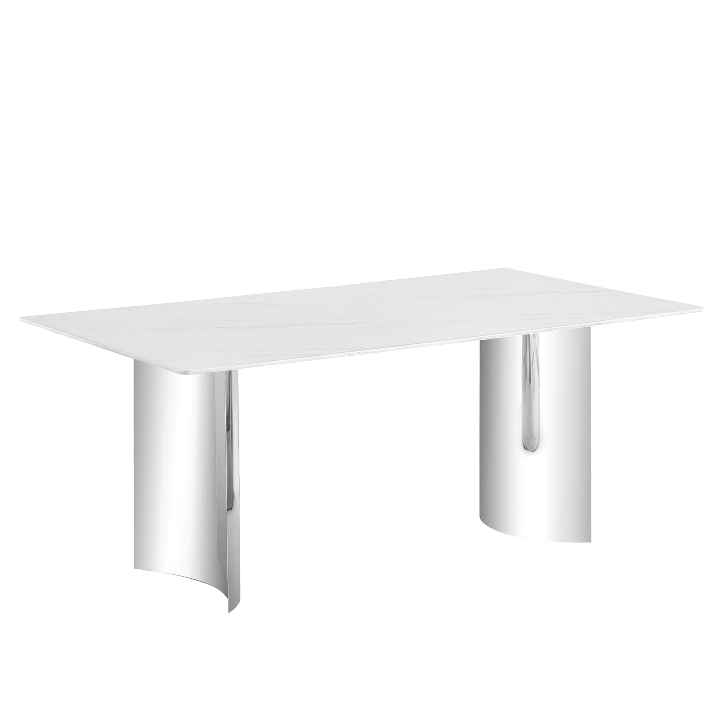 Modern minimalist dining table. The white imitation marble glass desktop is equipped with silver metal legs. Suitable for restaurants and living rooms 71" *39.3" *29.5" DT-69