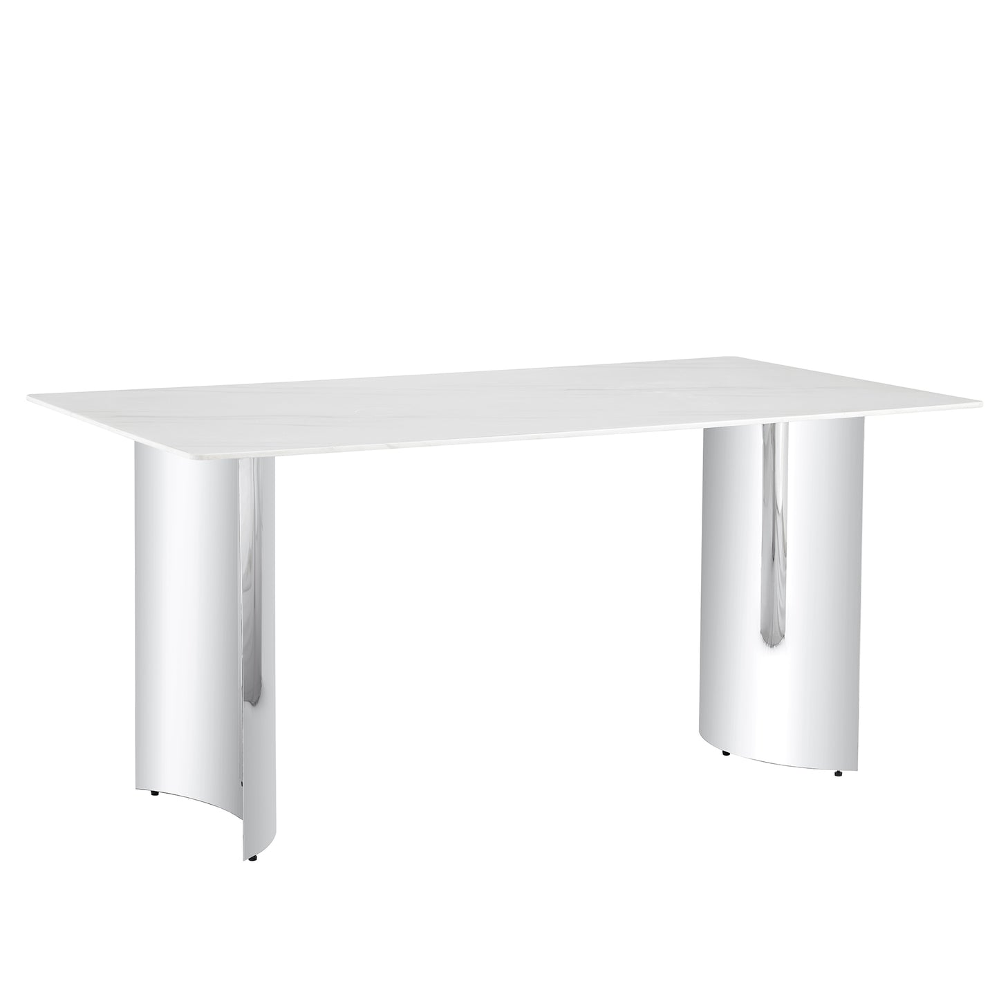 Modern minimalist dining table. White imitation marble glass sticker desktop, stainless steel legs, stable and beautiful. Suitable for living room and dining room 63" *35.4" *29.5" DT-69