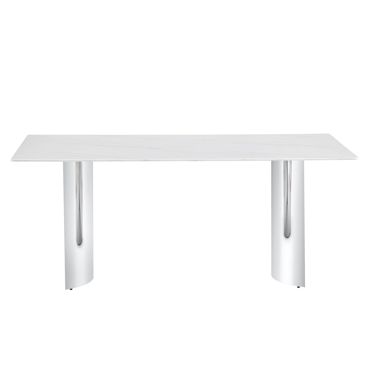 Modern minimalist dining table. The white imitation marble glass desktop is equipped with silver metal legs. Suitable for restaurants and living rooms 71" *39.3" *29.5" DT-69