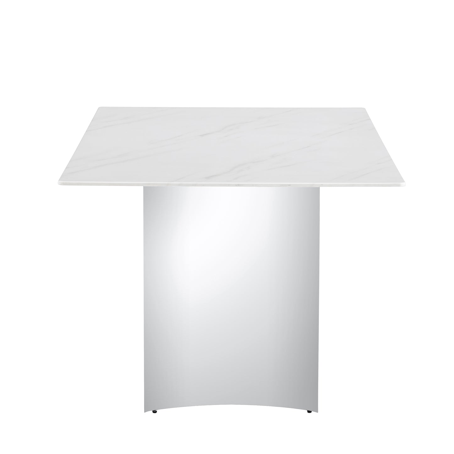 Modern minimalist dining table. The white imitation marble glass desktop is equipped with silver metal legs. Suitable for restaurants and living rooms 71" *39.3" *29.5" DT-69