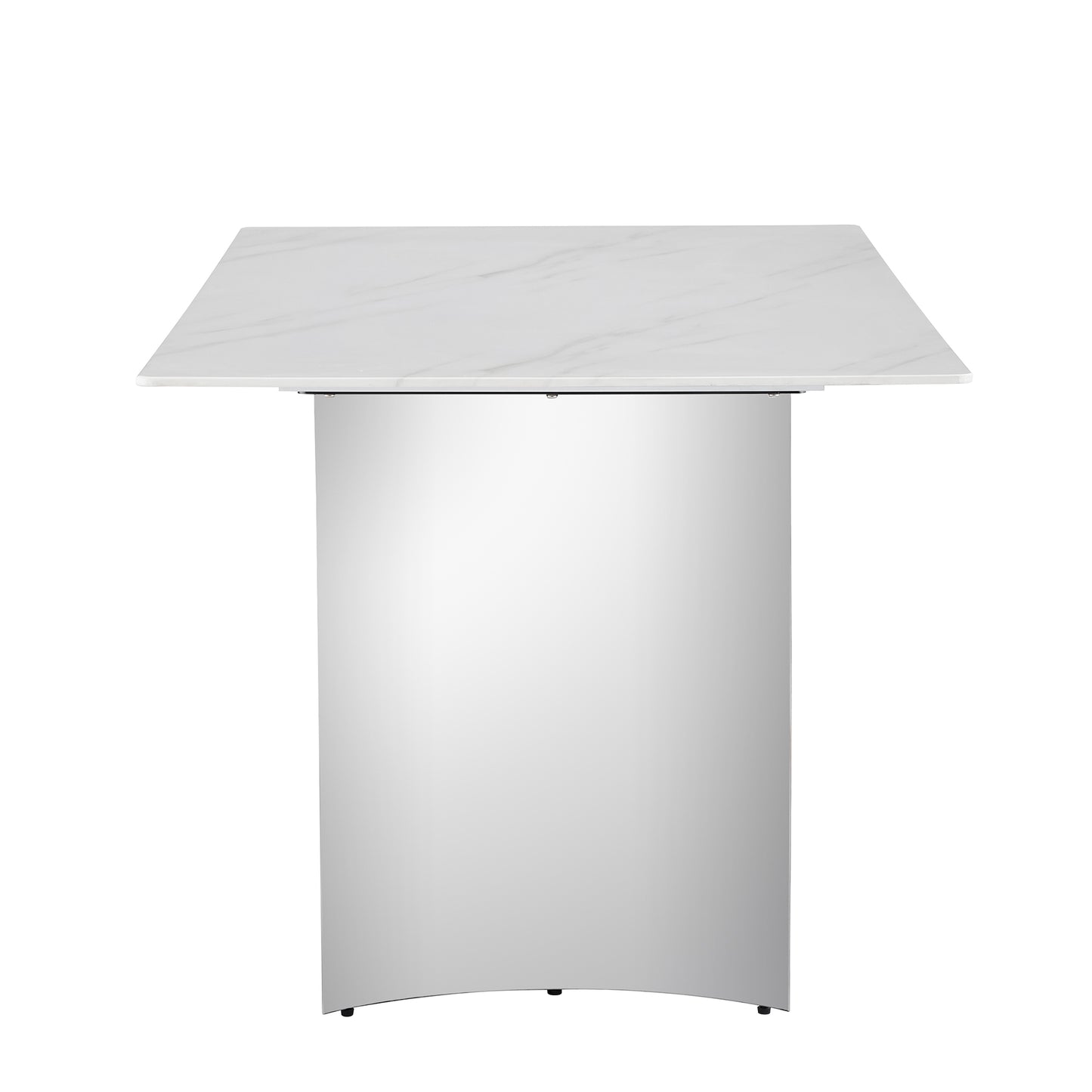 Modern minimalist dining table. White imitation marble glass sticker desktop, stainless steel legs, stable and beautiful. Suitable for living room and dining room 63" *35.4" *29.5" DT-69