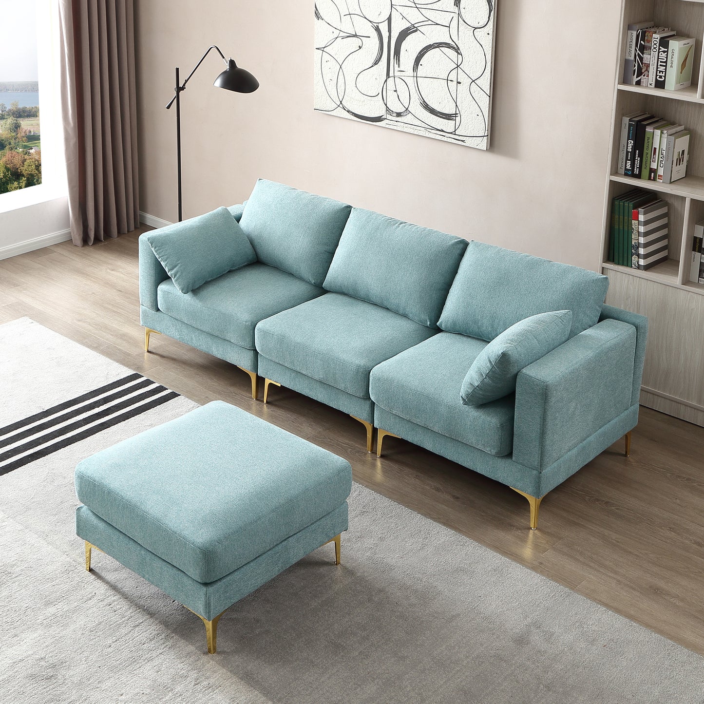 ADF Living Room Furniture Modern Leisure L Shape Couch Turquoise Fabric