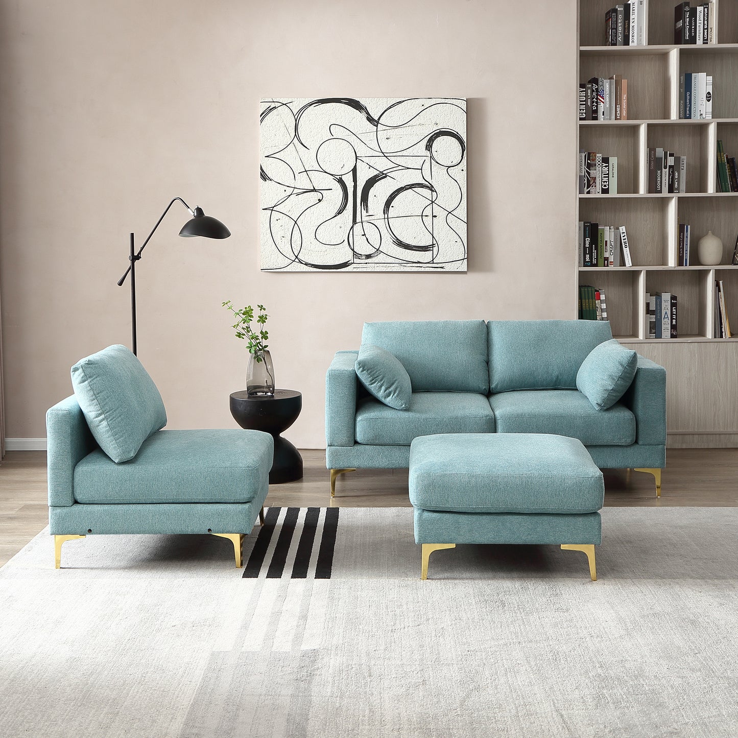 ADF Living Room Furniture Modern Leisure L Shape Couch Turquoise Fabric