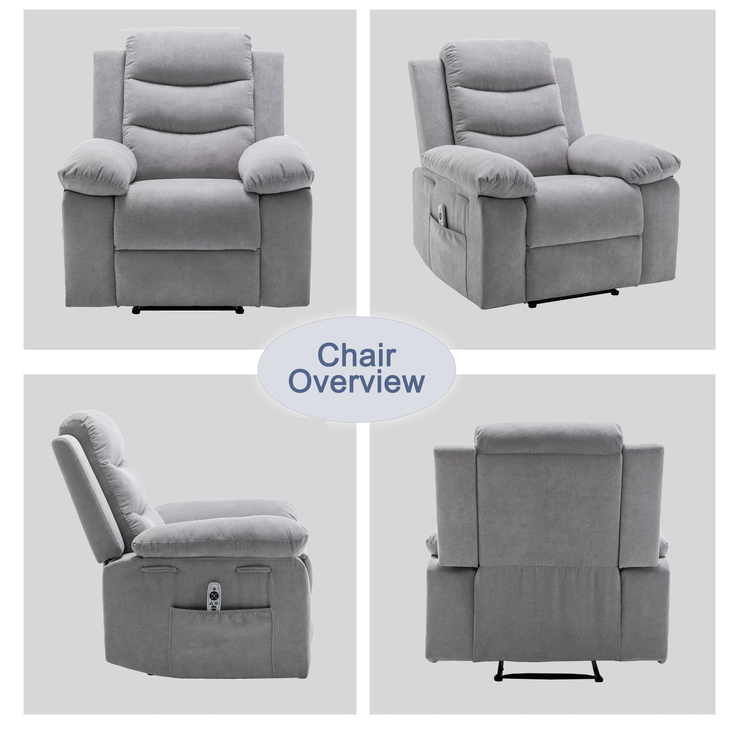 Power Recliner Chair with Adjustable Massage Function, Recliner Chair with Heating System for Living Room, Light Gray color fabric