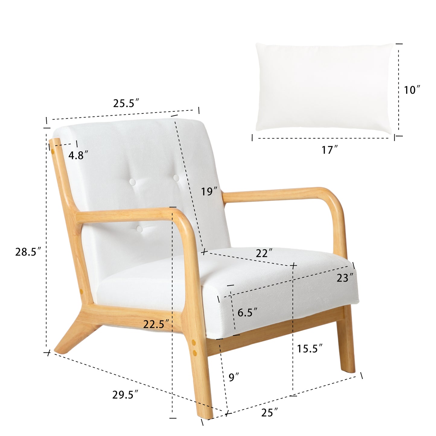 （缺货）Mid Century Modern Accent Chair with Wood Frame, Upholstered Living Room Chairs, Reading Armchair for Bedroom