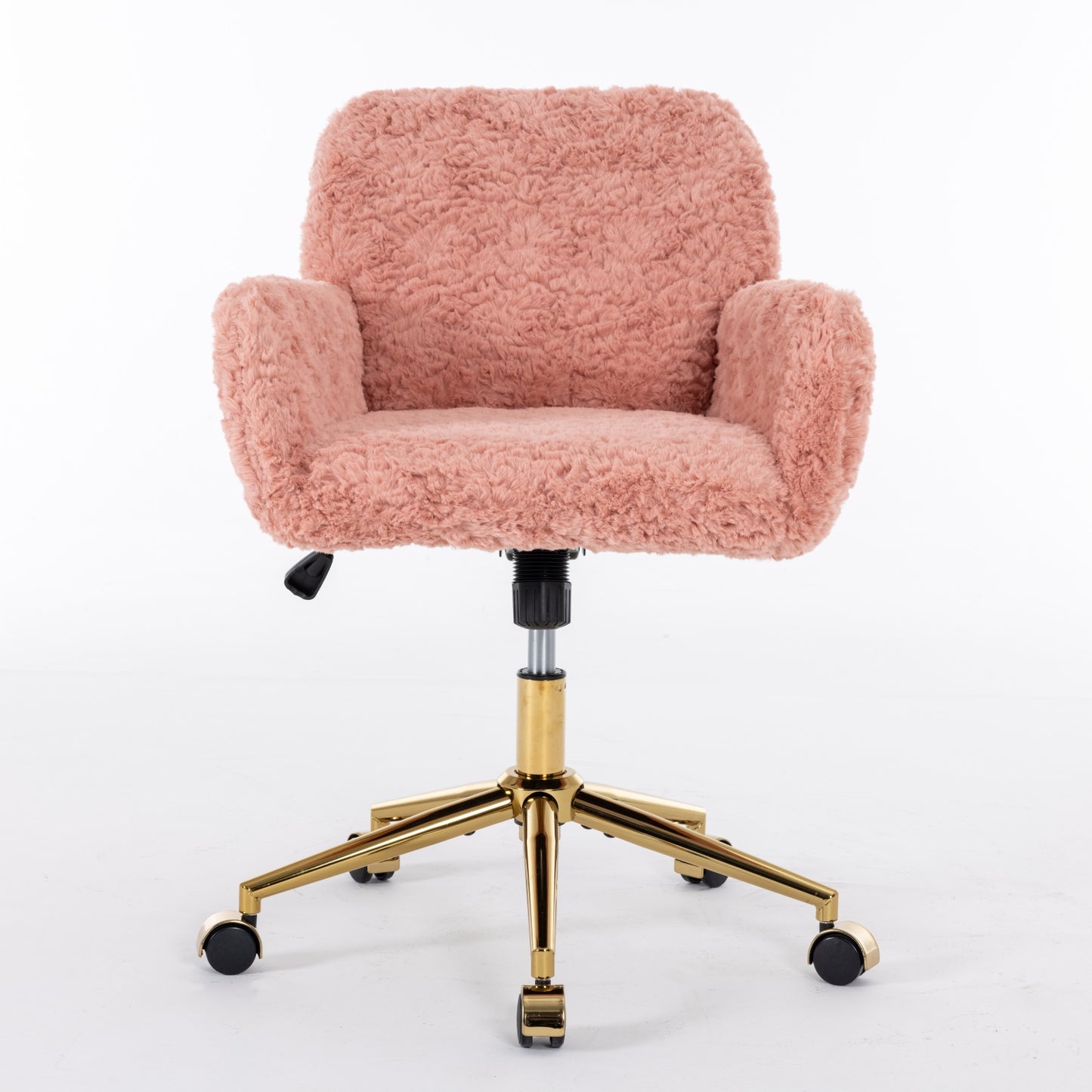 （预计20251.15-1.22到货）A&A Furniture Office Chair,Artificial rabbit hair Home Office Chair with Golden Metal Base,Adjustable Desk Chair Swivel Office Chair,Vanity Chair(Pink)