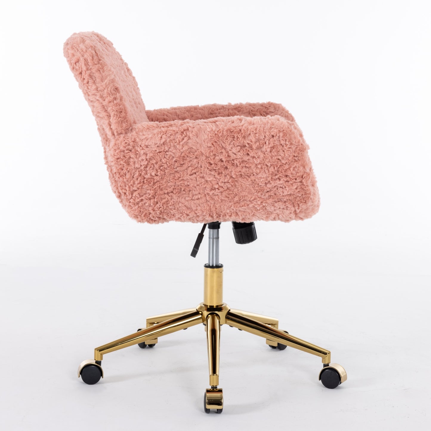 （预计20251.15-1.22到货）A&A Furniture Office Chair,Artificial rabbit hair Home Office Chair with Golden Metal Base,Adjustable Desk Chair Swivel Office Chair,Vanity Chair(Pink)