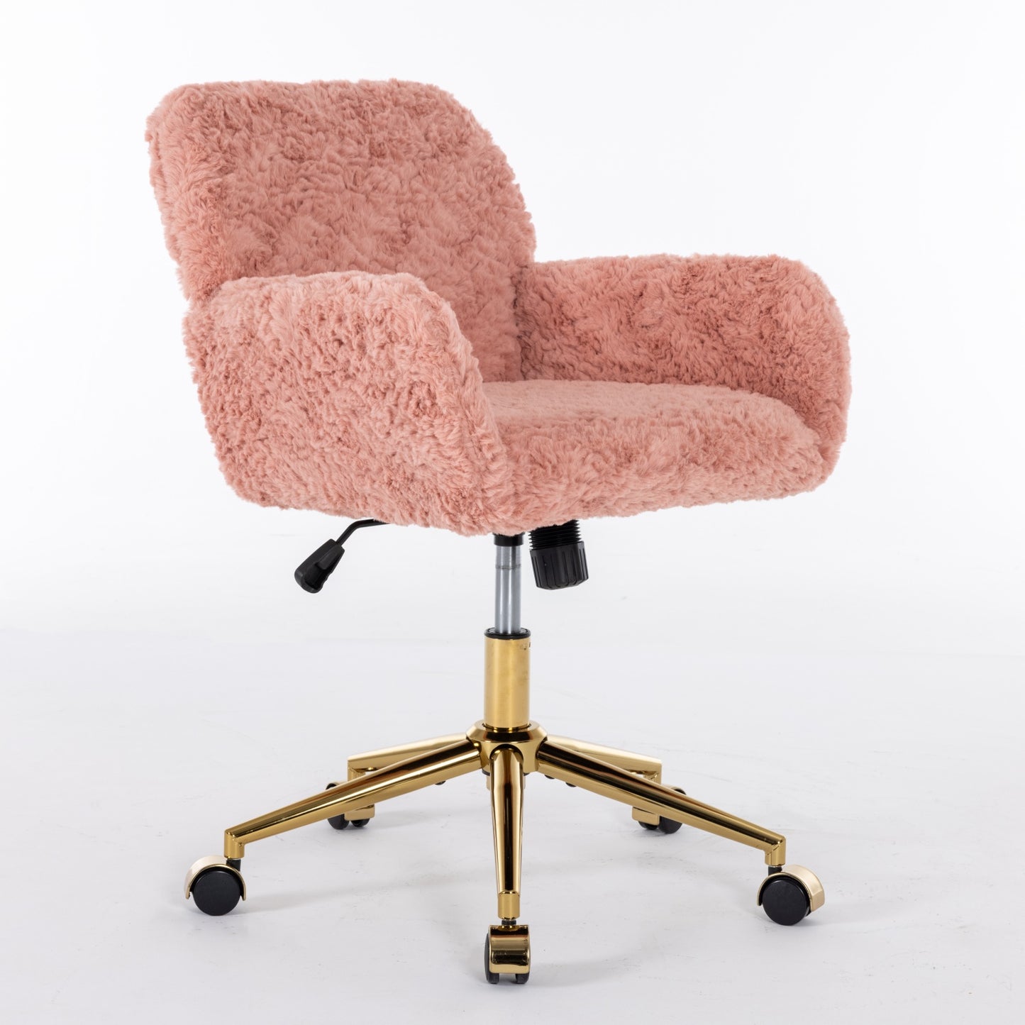 （预计20251.15-1.22到货）A&A Furniture Office Chair,Artificial rabbit hair Home Office Chair with Golden Metal Base,Adjustable Desk Chair Swivel Office Chair,Vanity Chair(Pink)