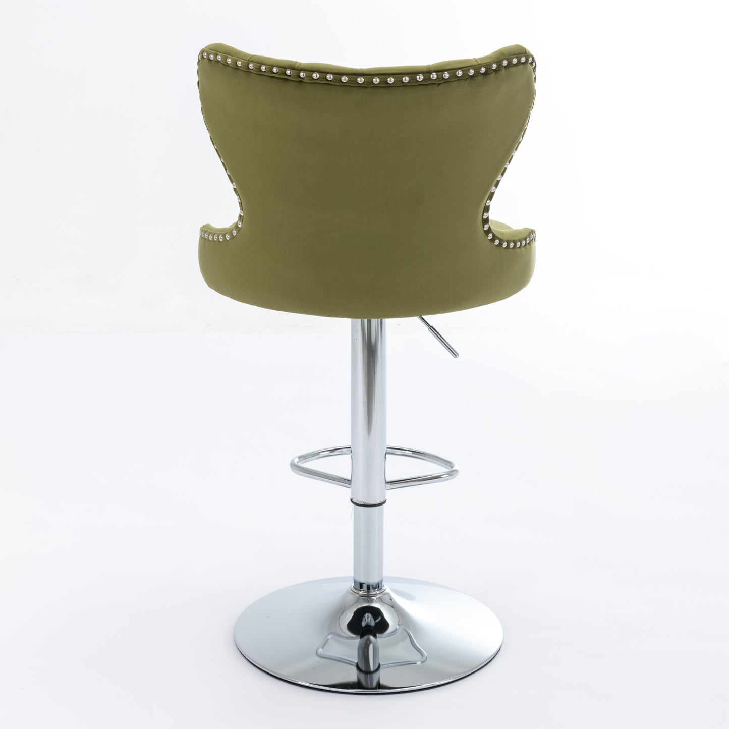 （缺货）Swivel Velvet Barstools Adjusatble Seat Height from 25-33 Inch, Modern Upholstered Chrome base Bar Stools with Backs Comfortable Tufted for Home Pub and Kitchen Island,Olive-Green, SW1844OL,Set of 2