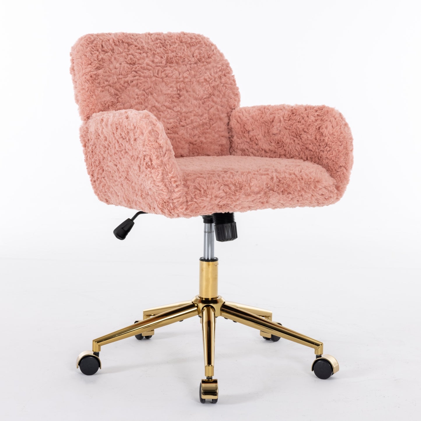 （预计20251.15-1.22到货）A&A Furniture Office Chair,Artificial rabbit hair Home Office Chair with Golden Metal Base,Adjustable Desk Chair Swivel Office Chair,Vanity Chair(Pink)