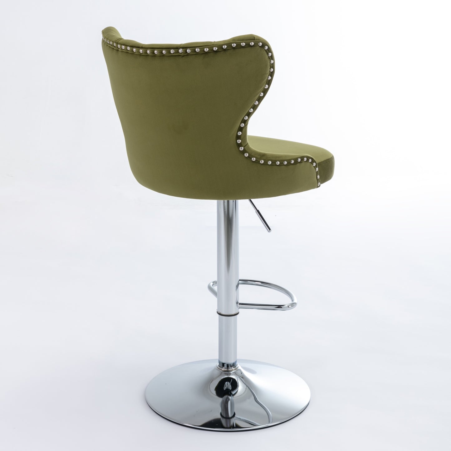 （缺货）Swivel Velvet Barstools Adjusatble Seat Height from 25-33 Inch, Modern Upholstered Chrome base Bar Stools with Backs Comfortable Tufted for Home Pub and Kitchen Island,Olive-Green, SW1844OL,Set of 2