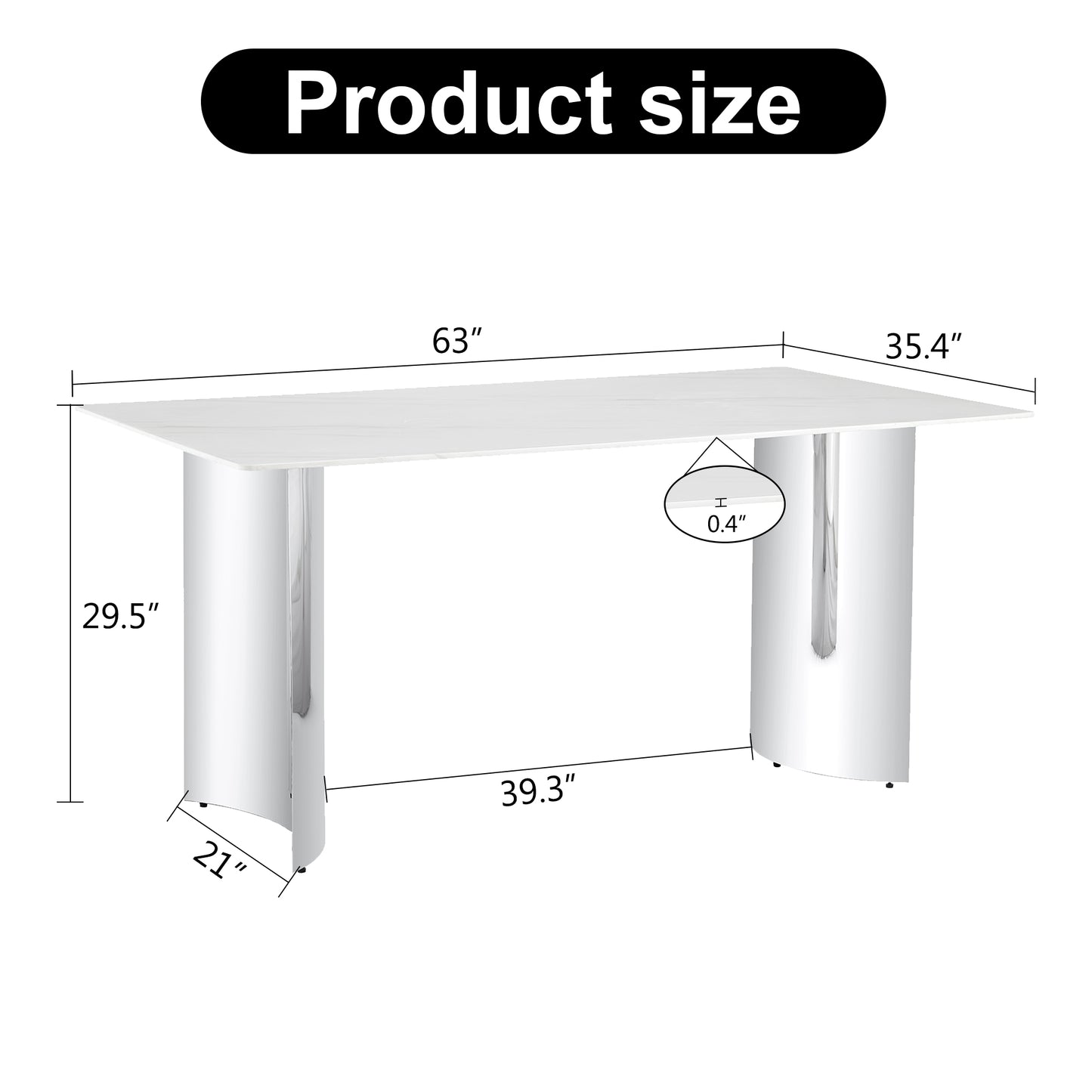 Modern minimalist dining table. White imitation marble glass sticker desktop, stainless steel legs, stable and beautiful. Suitable for living room and dining room 63" *35.4" *29.5" DT-69