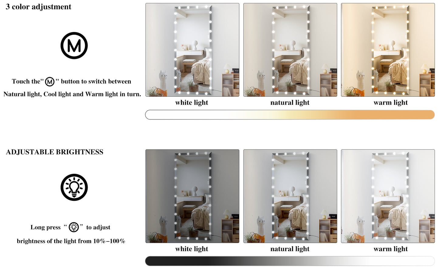 Hollywood Full Length Mirror with Lights Oversized Full Body Vanity Mirror with 3 Color Modes Lighted Large Standing Floor Mirror for Dressing Room Bedroom Hotel Touch Control,Silver,72X32 Inch