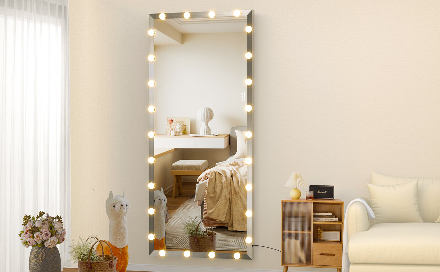 Hollywood Full Length Mirror with Lights Oversized Full Body Vanity Mirror with 3 Color Modes Lighted Large Standing Floor Mirror for Dressing Room Bedroom Hotel Touch Control,Silver,72X32 Inch