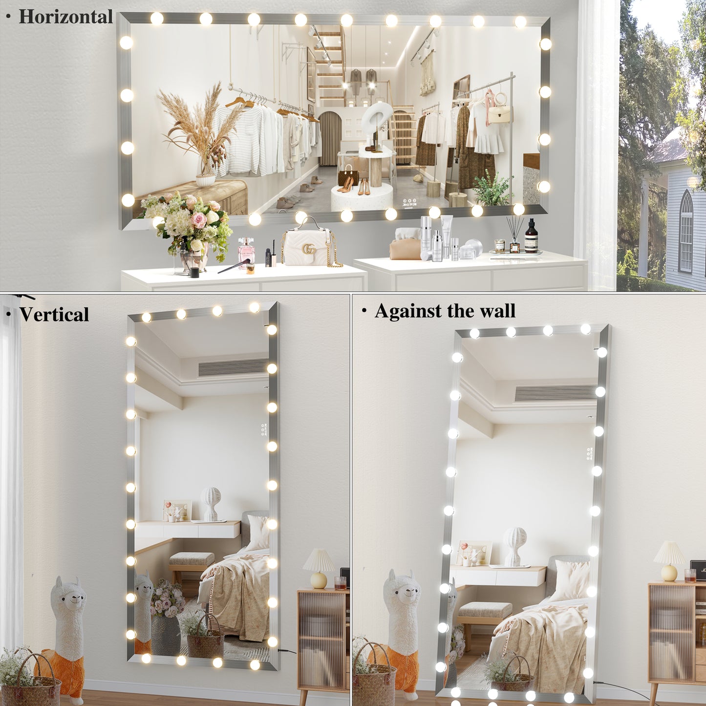 Hollywood Full Length Mirror with Lights Oversized Full Body Vanity Mirror with 3 Color Modes Lighted Large Standing Floor Mirror for Dressing Room Bedroom Hotel Touch Control,Silver,72X32 Inch