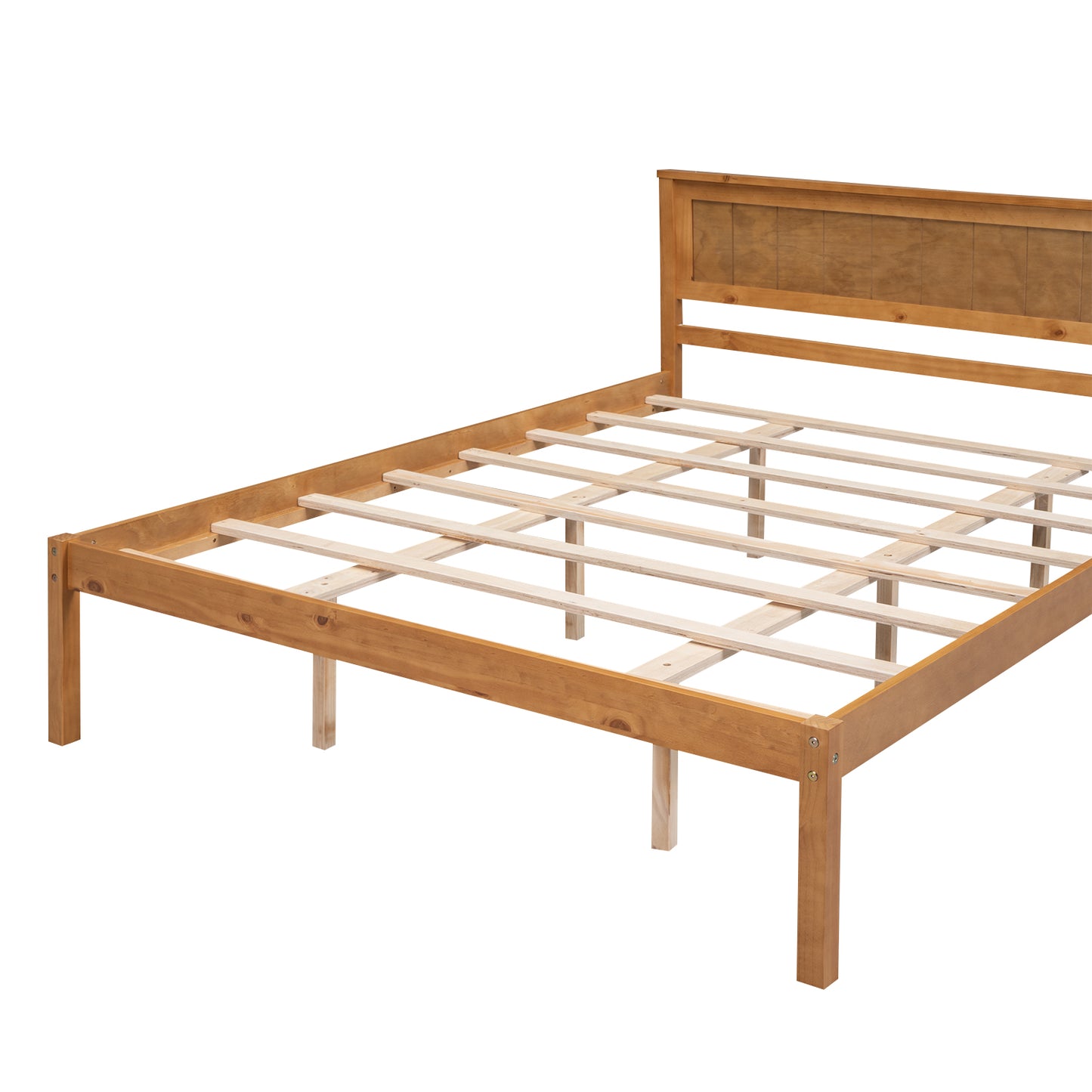 Platform Bed Frame with Headboard, Wood Slat Support, No Box Spring Needed, Queen, Oak