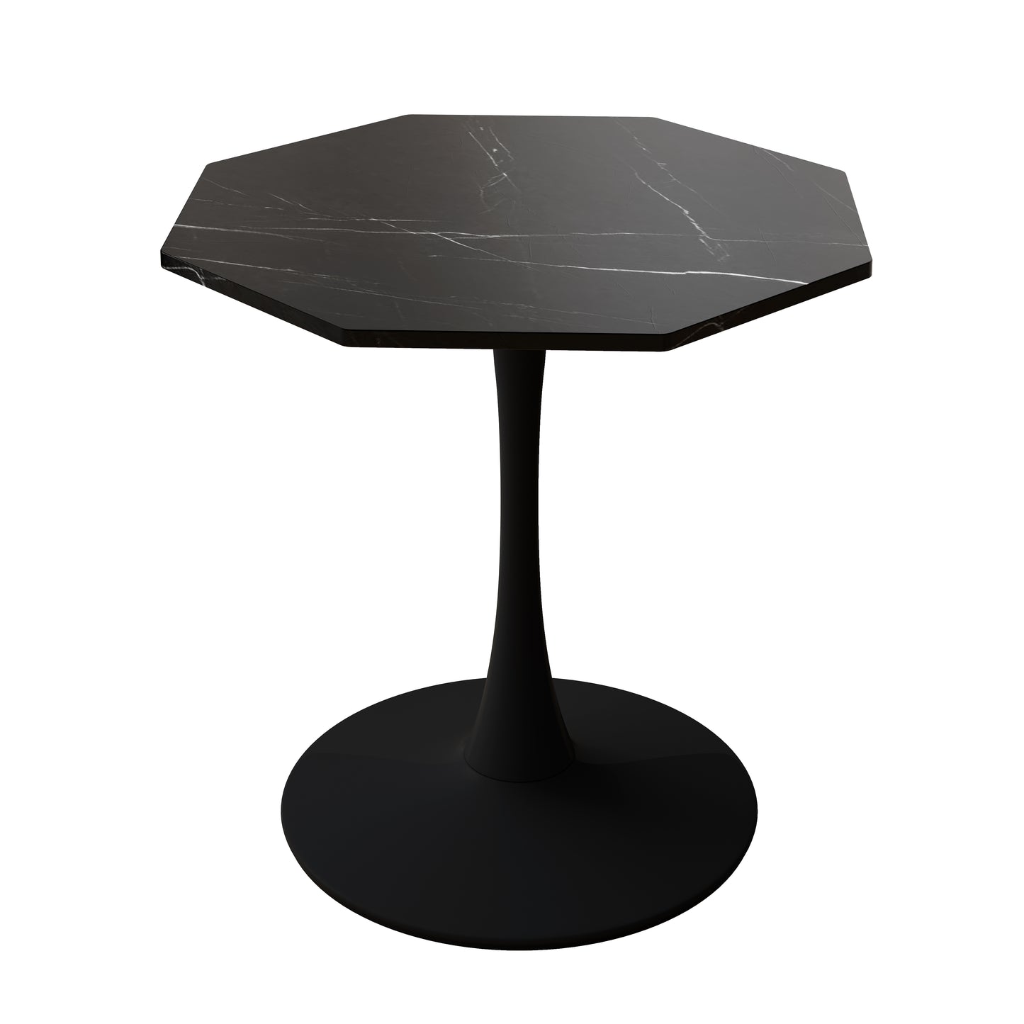 31.50"Modern Octagonal Coffee Table with Printed Black Marble Table Top,Metal Base, for Dining Room, Kitchen, Living Room