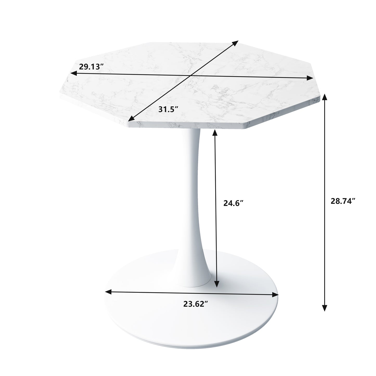 31.50"Modern Octagonal Coffee Table with Printed White Marble Table Top,Metal Base, for Dining Room, Kitchen, Living Room