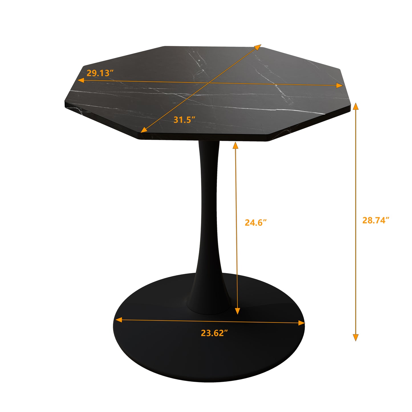 31.50"Modern Octagonal Coffee Table with Printed Black Marble Table Top,Metal Base, for Dining Room, Kitchen, Living Room