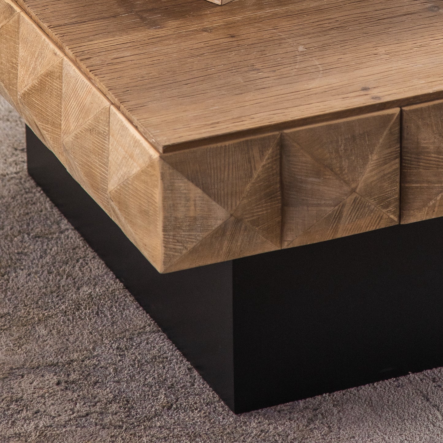 41.73"Three-dimensional Embossed Pattern Square Retro Coffee Table with 2 Drawers and MDF Base