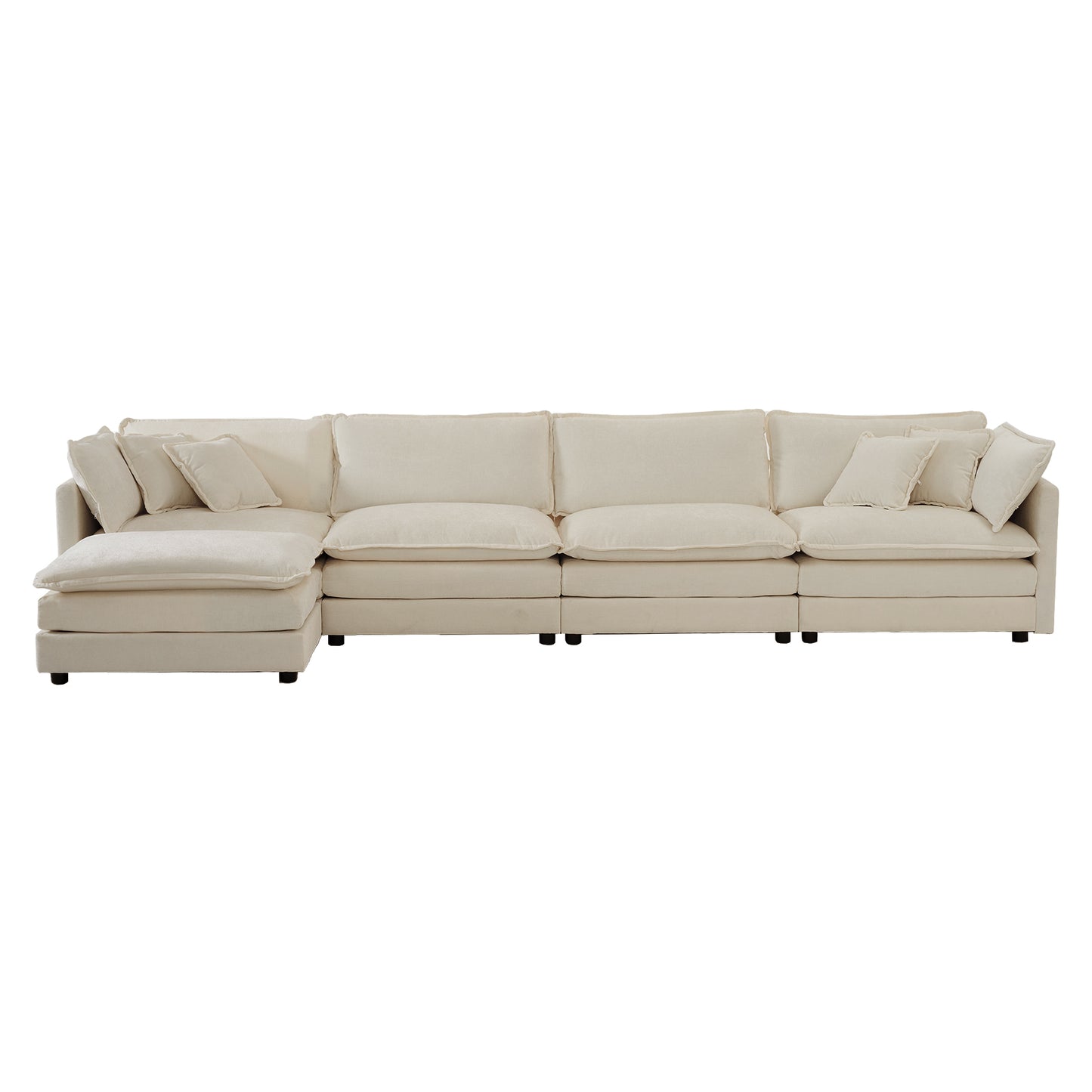 （最后2个库存，座位/搁脚凳数量可定制）Modular Sectional Sofa for Living Room,U Shaped Couch 5 Seater Convertible Sectional Couch with 1 Ottoman ,Beige Chenille