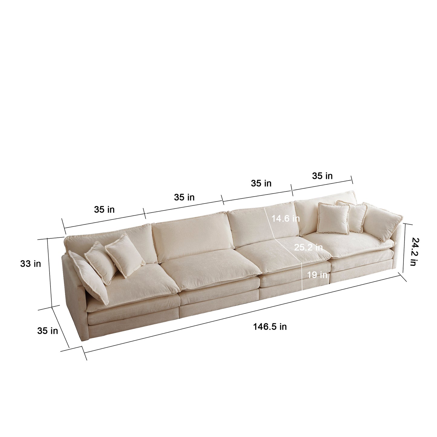 （最后2个库存，座位/搁脚凳数量可定制）Modular Sectional Sofa for Living Room,U Shaped Couch 5 Seater Convertible Sectional Couch with 1 Ottoman ,Beige Chenille