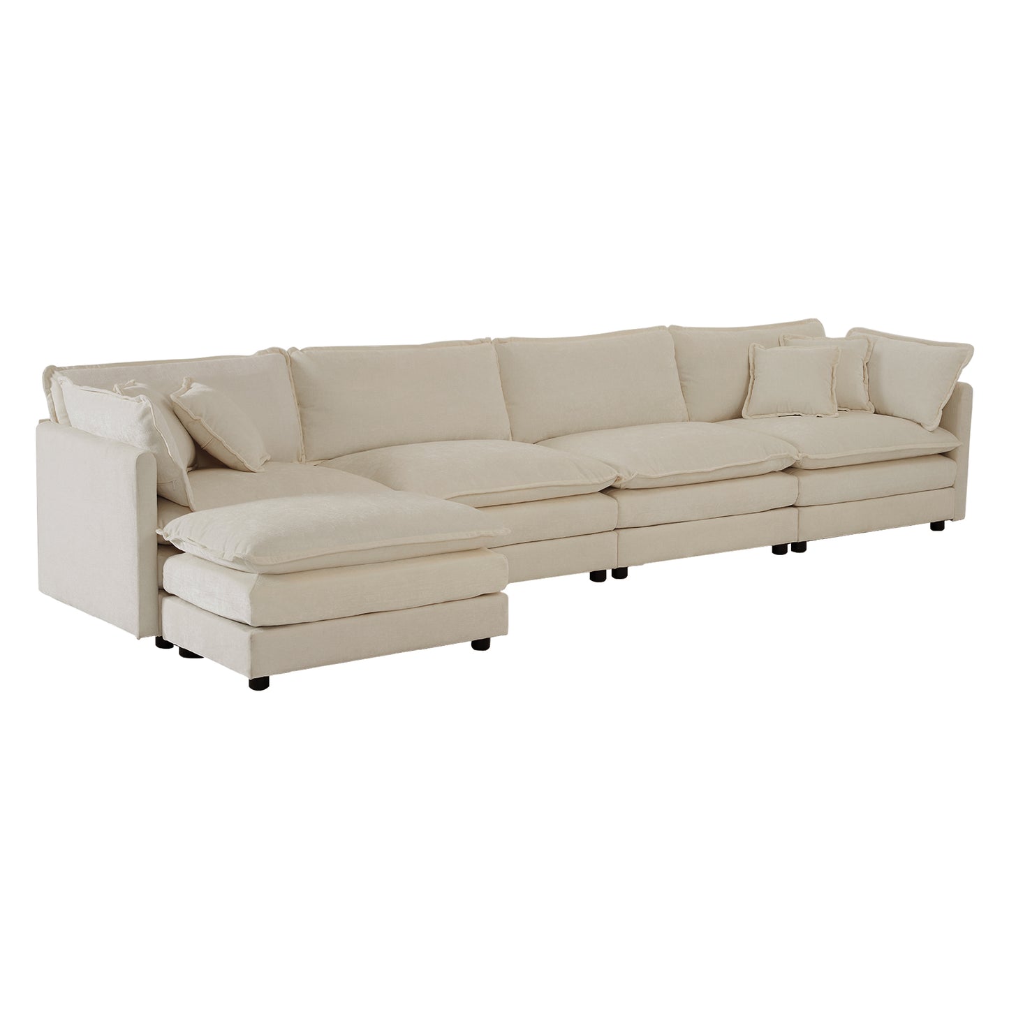 （最后2个库存，座位/搁脚凳数量可定制）Modular Sectional Sofa for Living Room,U Shaped Couch 5 Seater Convertible Sectional Couch with 1 Ottoman ,Beige Chenille