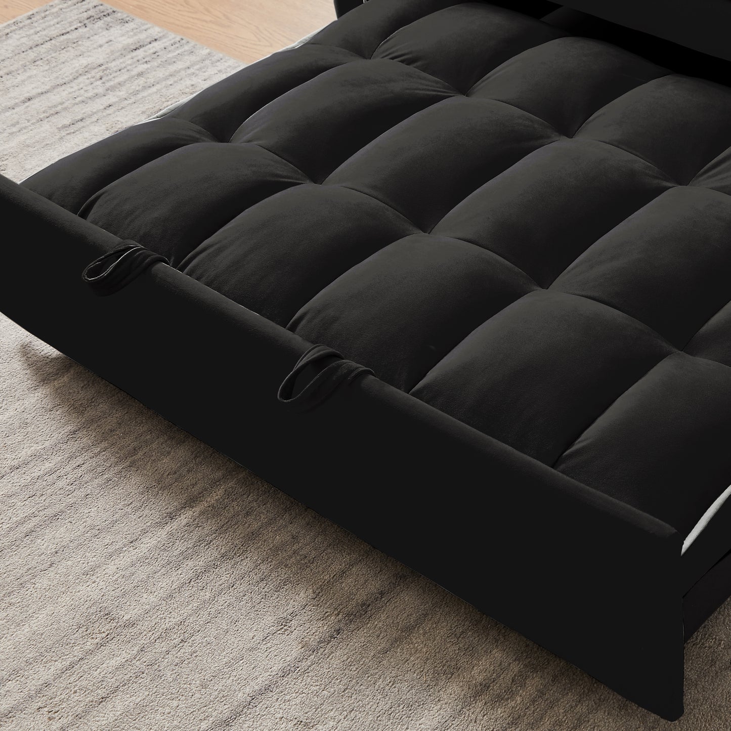 1 versatile foldable sofa bed in 3 lengths, modern sofa sofa sofa velvet pull-out bed, adjustable back and with USB port and ashtray and swivel phone stand (black)