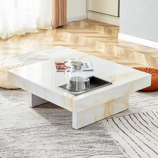 A modern and practical coffee table with imitation marble patterns, made of MDF material. The fusion of elegance and natural fashion 31.4"* 31.4"* 12 "