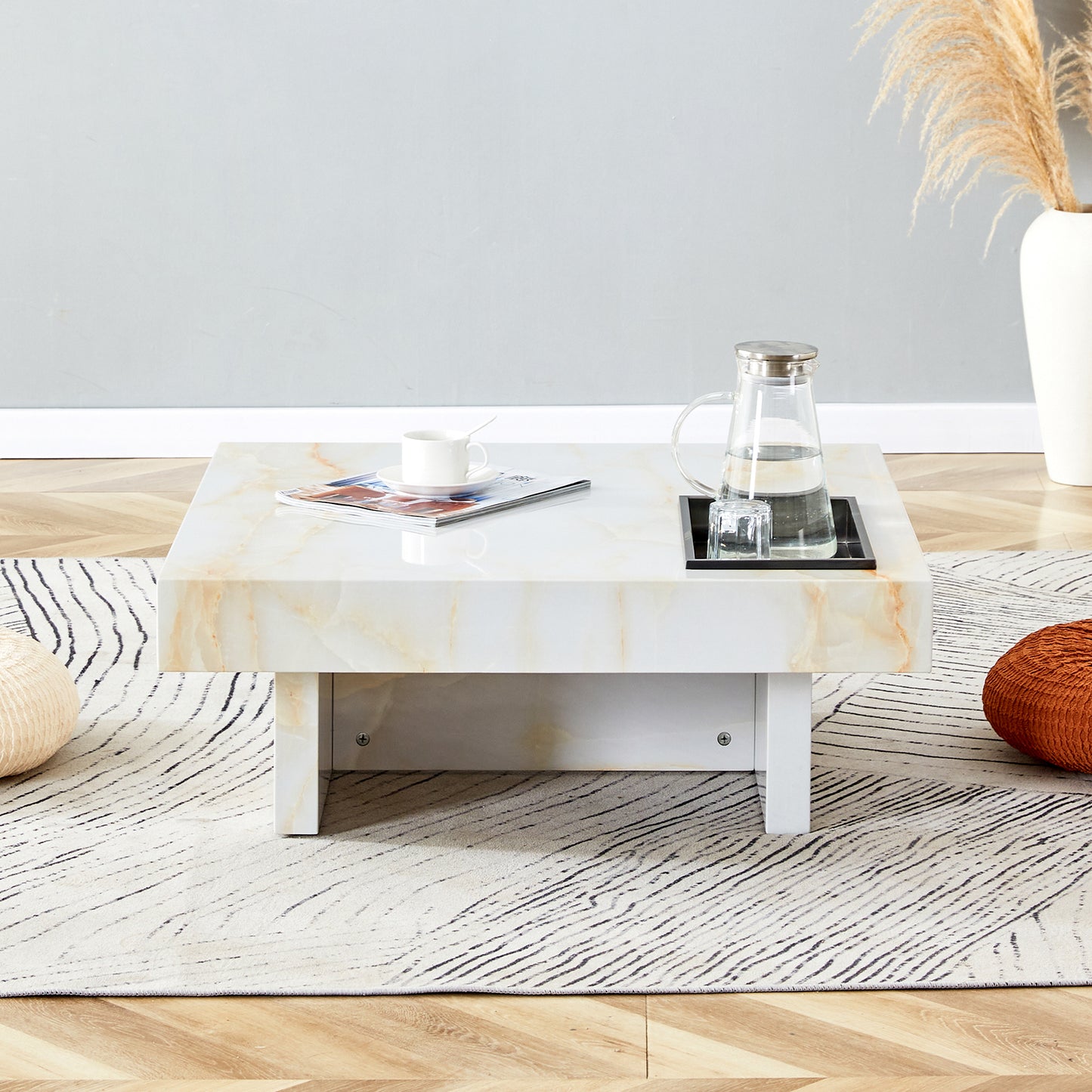 A modern and practical coffee table with imitation marble patterns, made of MDF material. The fusion of elegance and natural fashion 31.4"* 31.4"* 12 "