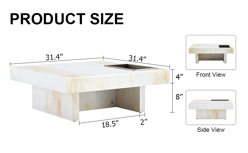 A modern and practical coffee table with imitation marble patterns, made of MDF material. The fusion of elegance and natural fashion 31.4"* 31.4"* 12 "