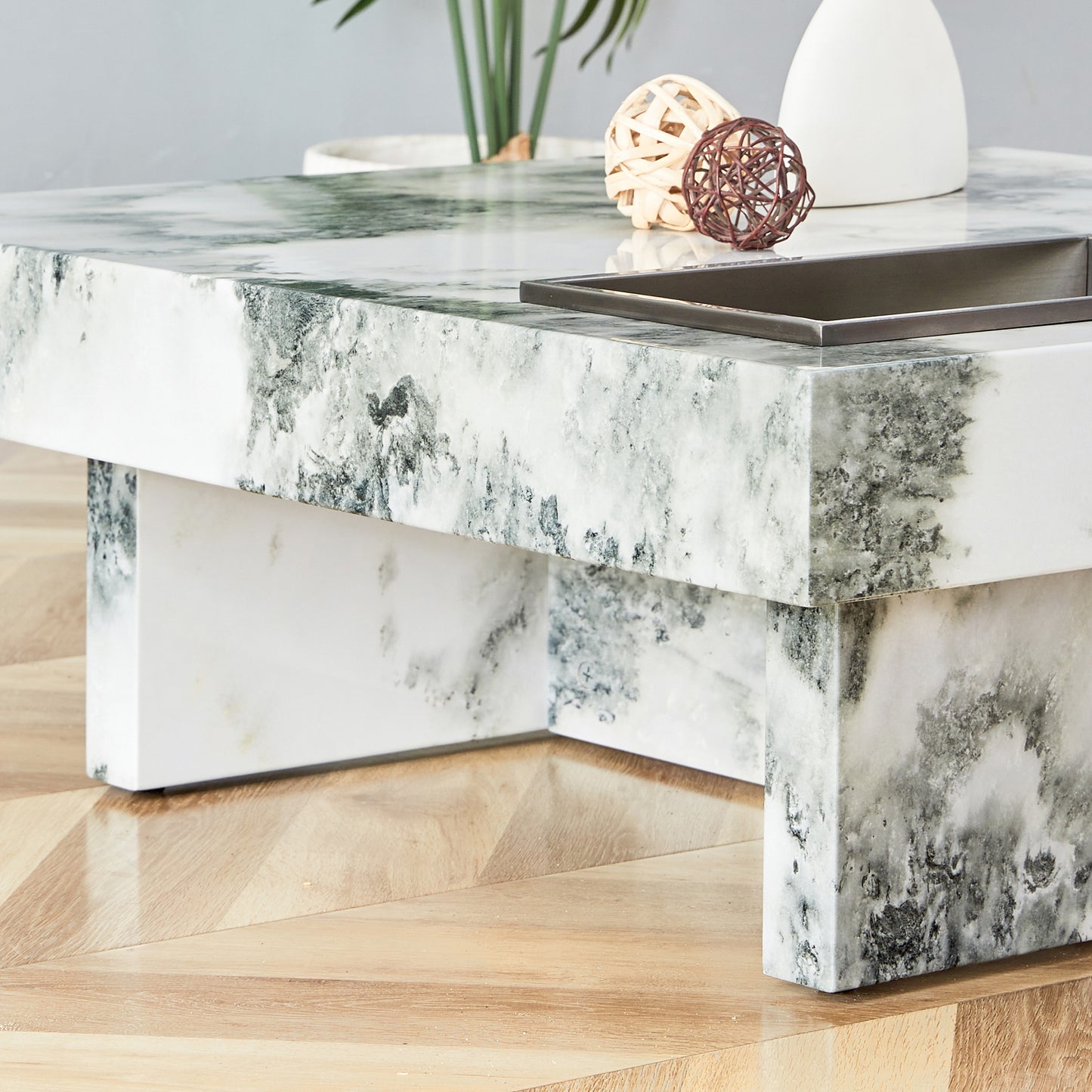 A modern and practical coffee table, black and white in imitation marble pattern, made of MDF material. The fusion of elegance and natural fashion 31.4"* 31.4"* 12 "