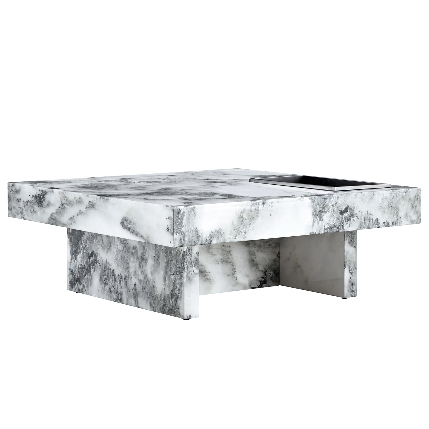 A modern and practical coffee table, black and white in imitation marble pattern, made of MDF material. The fusion of elegance and natural fashion 31.4"* 31.4"* 12 "