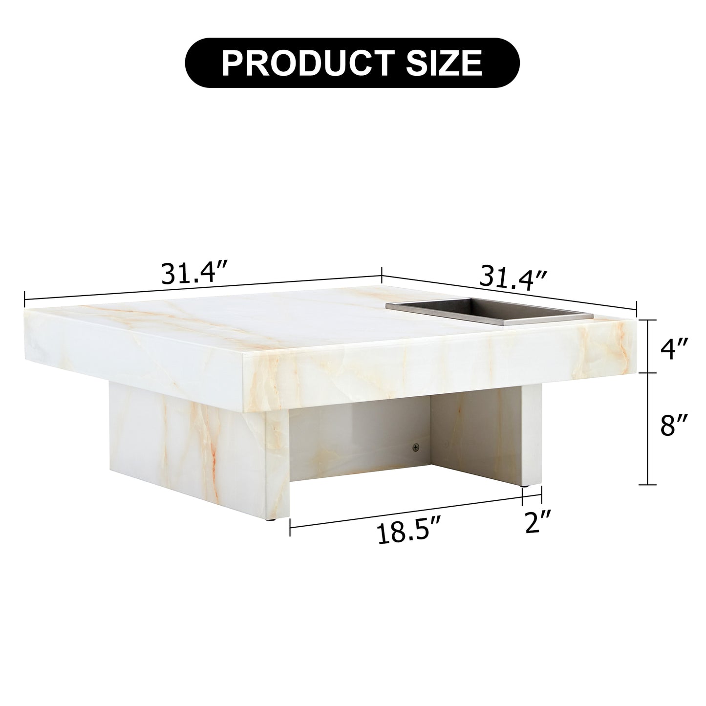 A modern and practical coffee table with imitation marble patterns, made of MDF material. The fusion of elegance and natural fashion 31.4"* 31.4"* 12 "