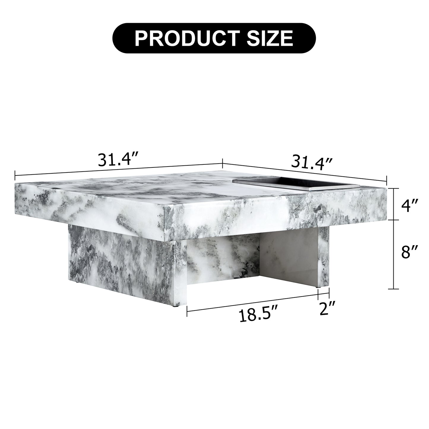 A modern and practical coffee table, black and white in imitation marble pattern, made of MDF material. The fusion of elegance and natural fashion 31.4"* 31.4"* 12 "