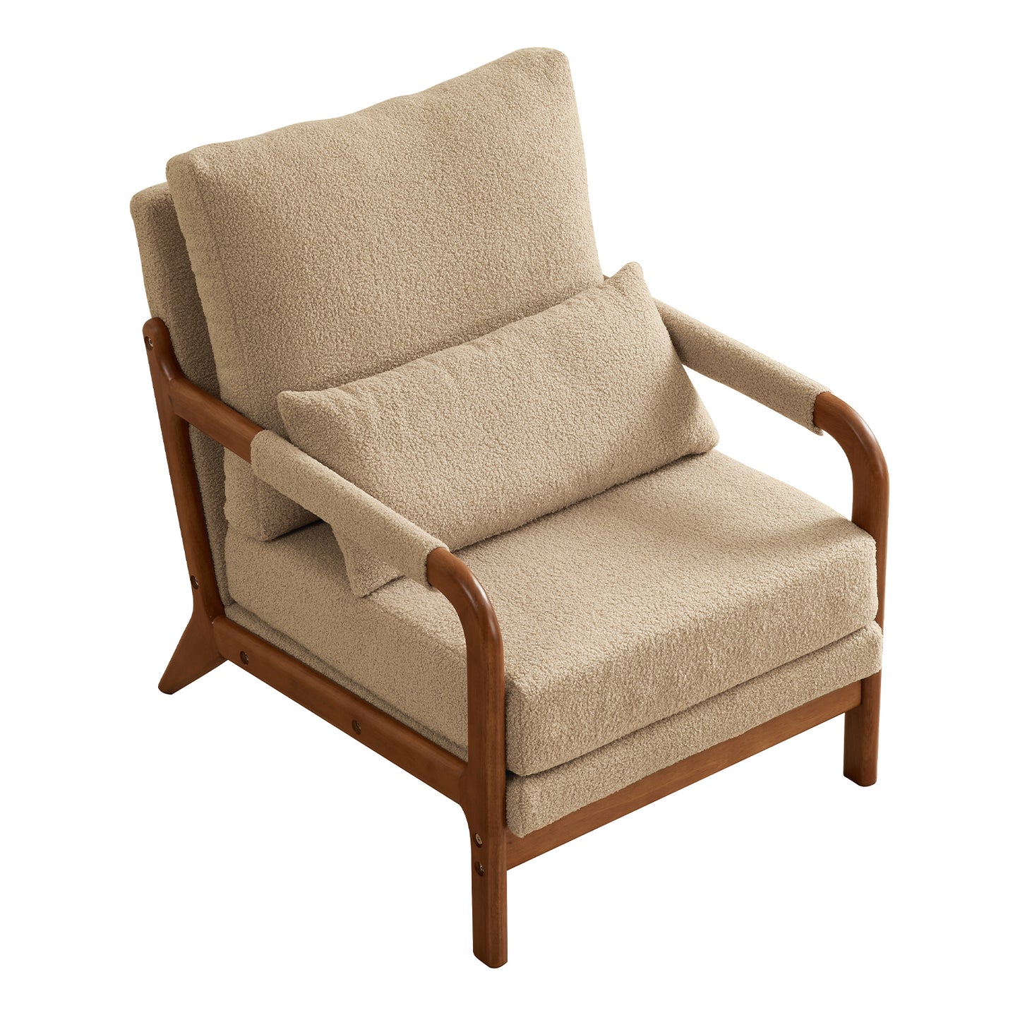 （缺货）Modern Teddy Fabric Accent Chair, Oak Wood Frame Armchair for Living Room