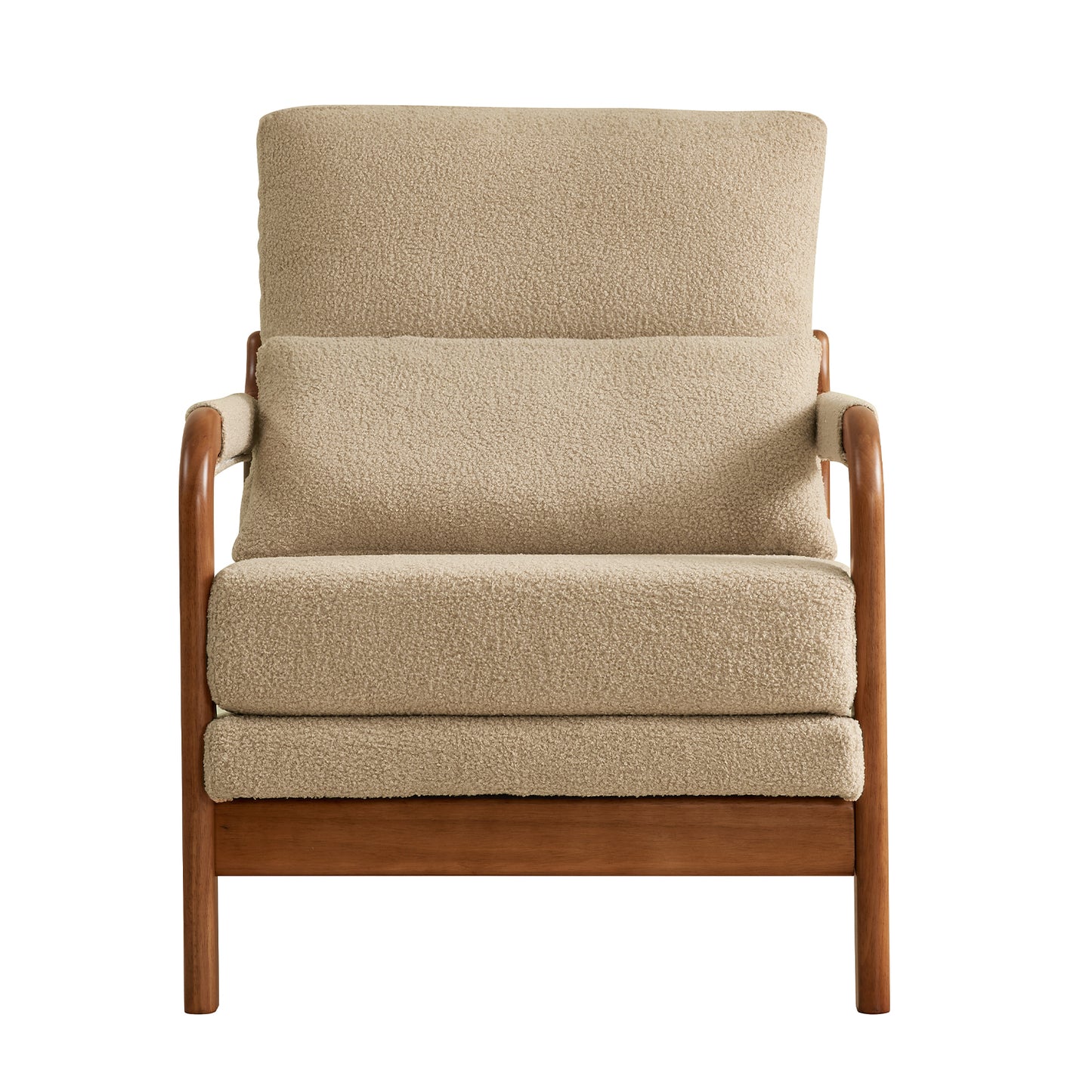 （缺货）Modern Teddy Fabric Accent Chair, Oak Wood Frame Armchair for Living Room