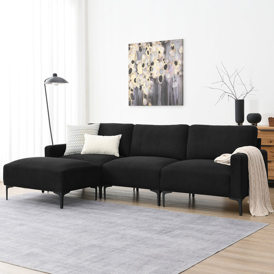 103.5*59" Modern L-shaped Sectional Sofa, 4-seat Velvet Fabric Couch Set with Convertible Ottoman,Freely Combinable Sofa for Living Room, Apartment, Office,Apartment